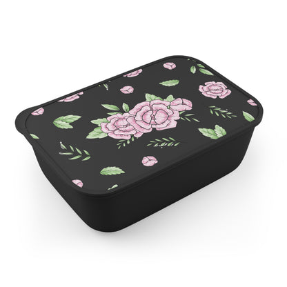 Peonies Bento Box with Band and Utensils