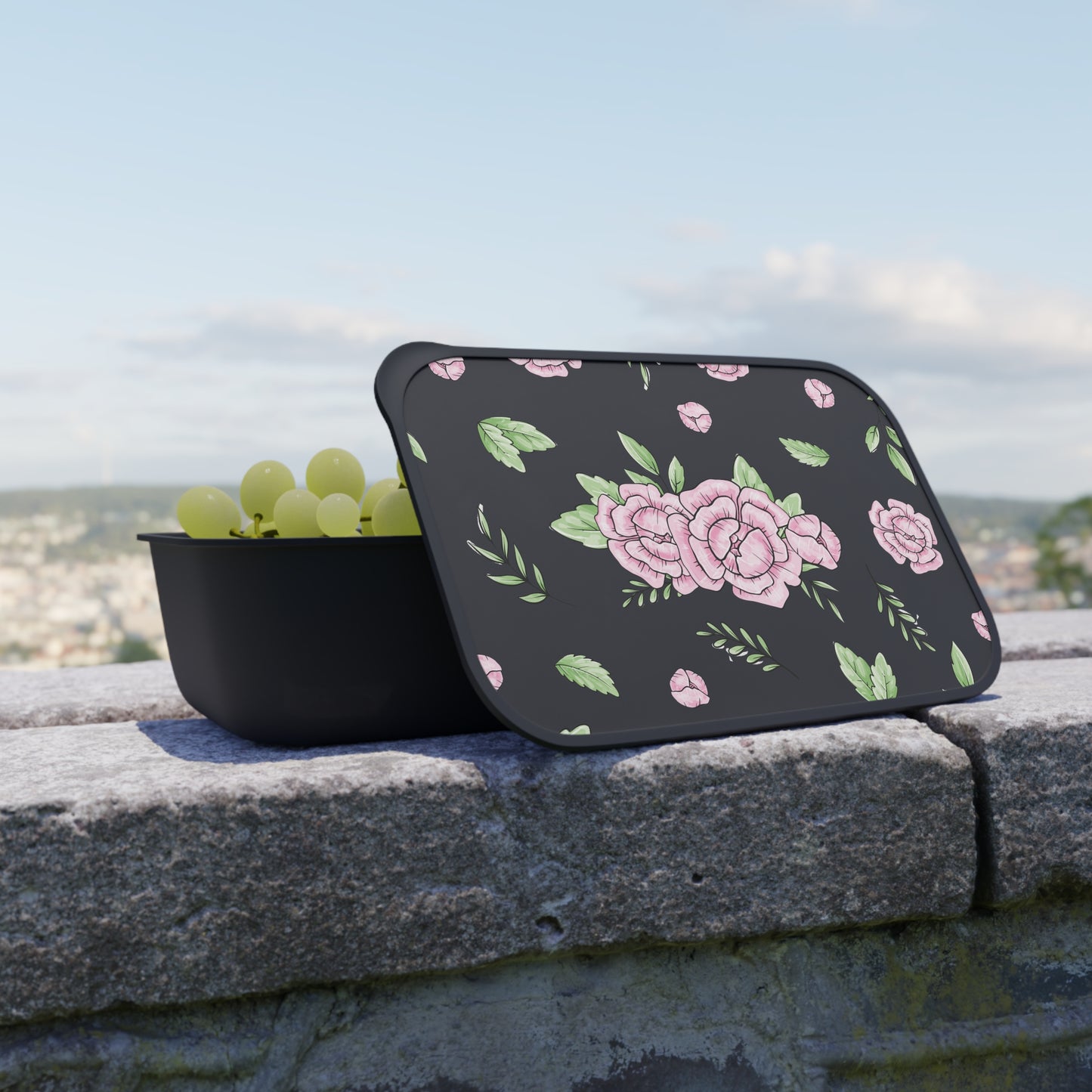 Peonies Bento Box with Band and Utensils