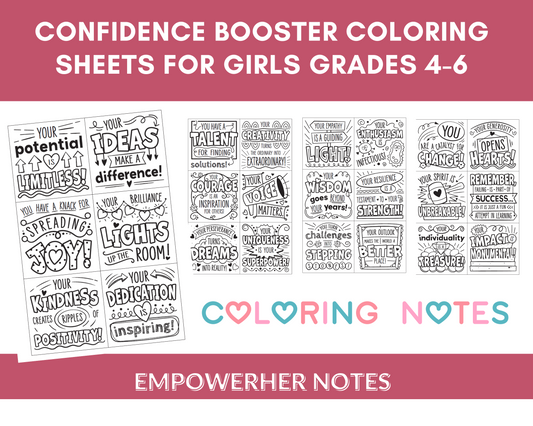 Confidence Booster Coloring Sheets for Girls (Grades 4-6) Digital Download