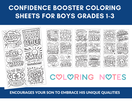 Confidence Booster Coloring Sheets for Boys (Grades 1-3) Digital Download
