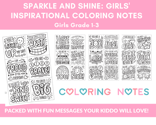 Sparkle and Shine: Girls' Inspirational Coloring Notes for Girls (Grades 1-3)Digital Download