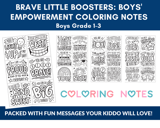 Brave Little Boosters: Boys' Empowerment Coloring Notes for Boys (Grades 1-3) Digital Download