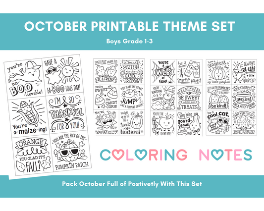 October Theme Coloring Sheets Boys Grade 1-3 Digital Download