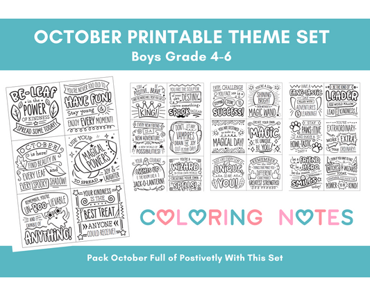 October Theme Coloring Sheets Boys Grade 4-6 Digital Download